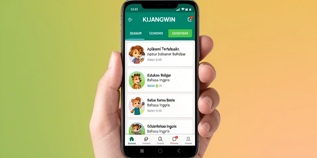 Antarmuka aplikasi KIJANGWIN untuk belajar bahasa Inggris yang menarik.