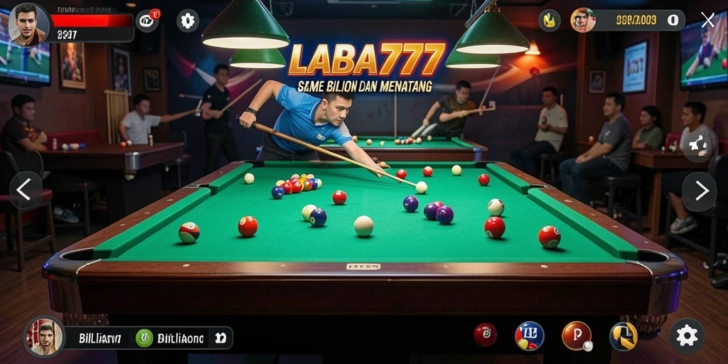 Tampilan antarmuka dan fitur permainan billiard yang menarik
