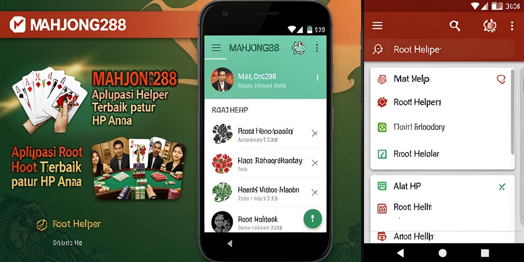 Tampilan antarmuka aplikasi MAHJONG288 sebagai Root Helper