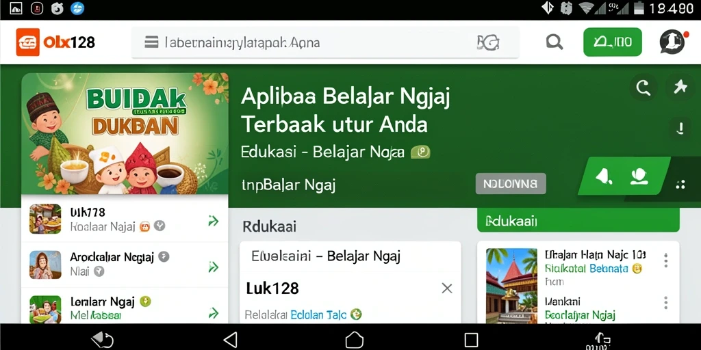 Tampilan antarmuka aplikasi Belajar Ngaji OLX128 yang menarik.