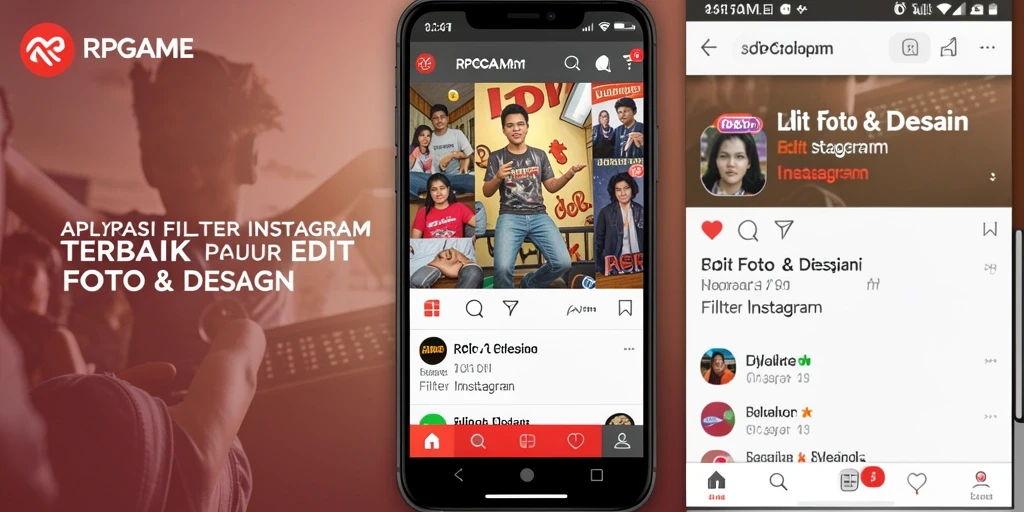 Tampilan antarmuka RPGAME yang menarik dengan berbagai pilihan filter Instagram.